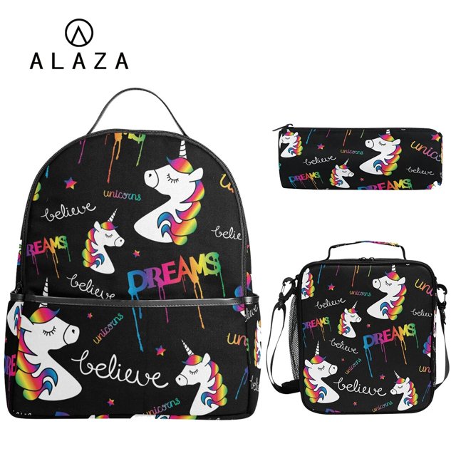 ALAZA unicorn print School Bag Set 3pcs Kids Backpack Mochila Escolar Infantil Children Pencil Shoulder Book Bags Boys Girls new