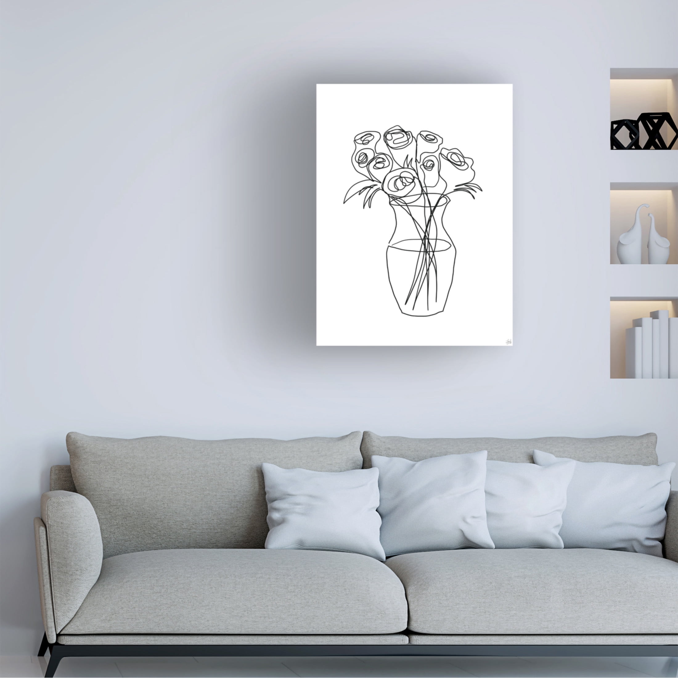 Canvas Wall Art - Line and Brush 'Floral Bunch 2' Wall Art for Living Room, Bedroom, or Office Décor by Trademark Fine Art - 14 x 19 Inches