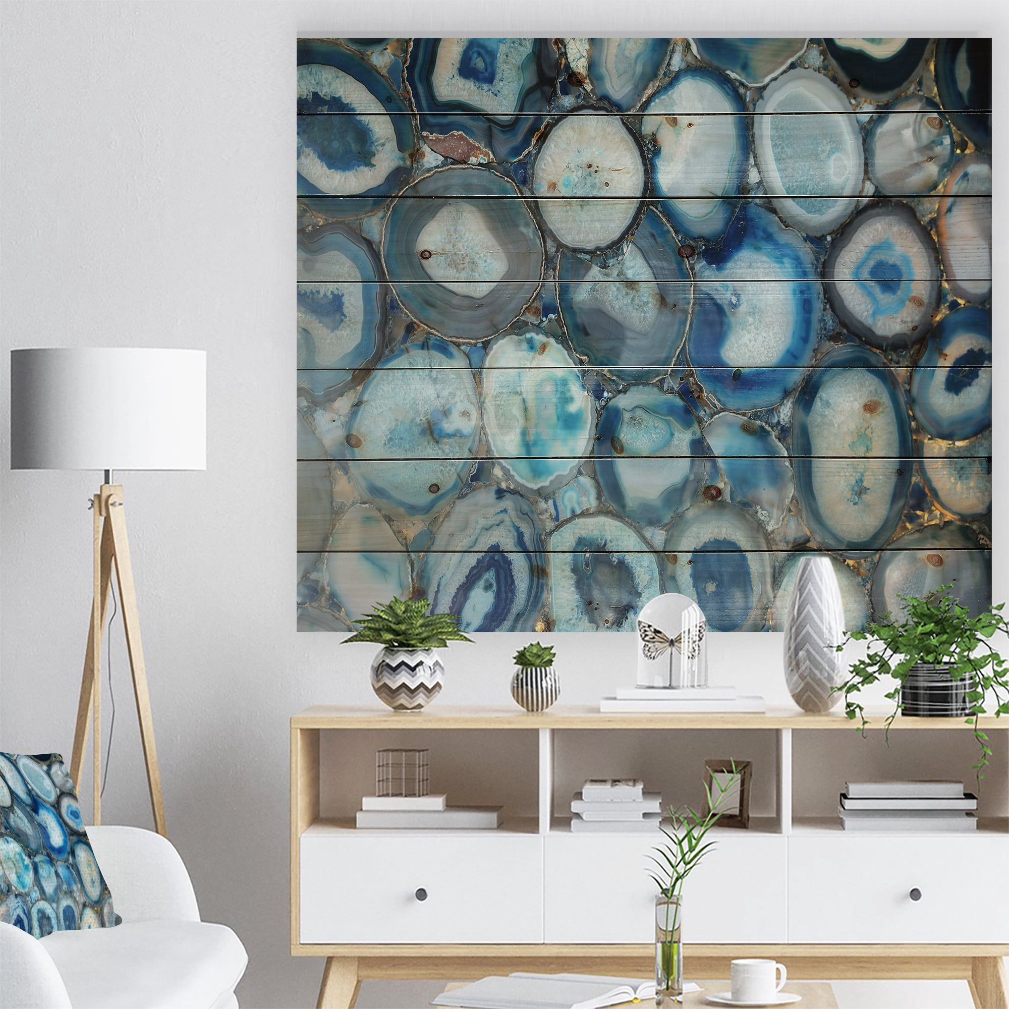 Designart Turquoise Blue Unusual Stone Decorative Print on Natural Pine Wood Art Print, 40" x 30"