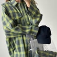 thumbnail image 4 of Comfortable Casual Shirt Women Plaid Shirt Autumn Plaid Print Lapel Shirt Loose Fit Single Breasted Women's Top with Patch (Orange,M), 4 of 7