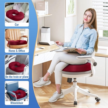 Donut Pillow Seat Cushion Chair Pad for Tailbone Pain Relief and Hemorrhoids, Memory Foam Seat Chair Cushion for Men and Women for Home & Office, (Red-XL)