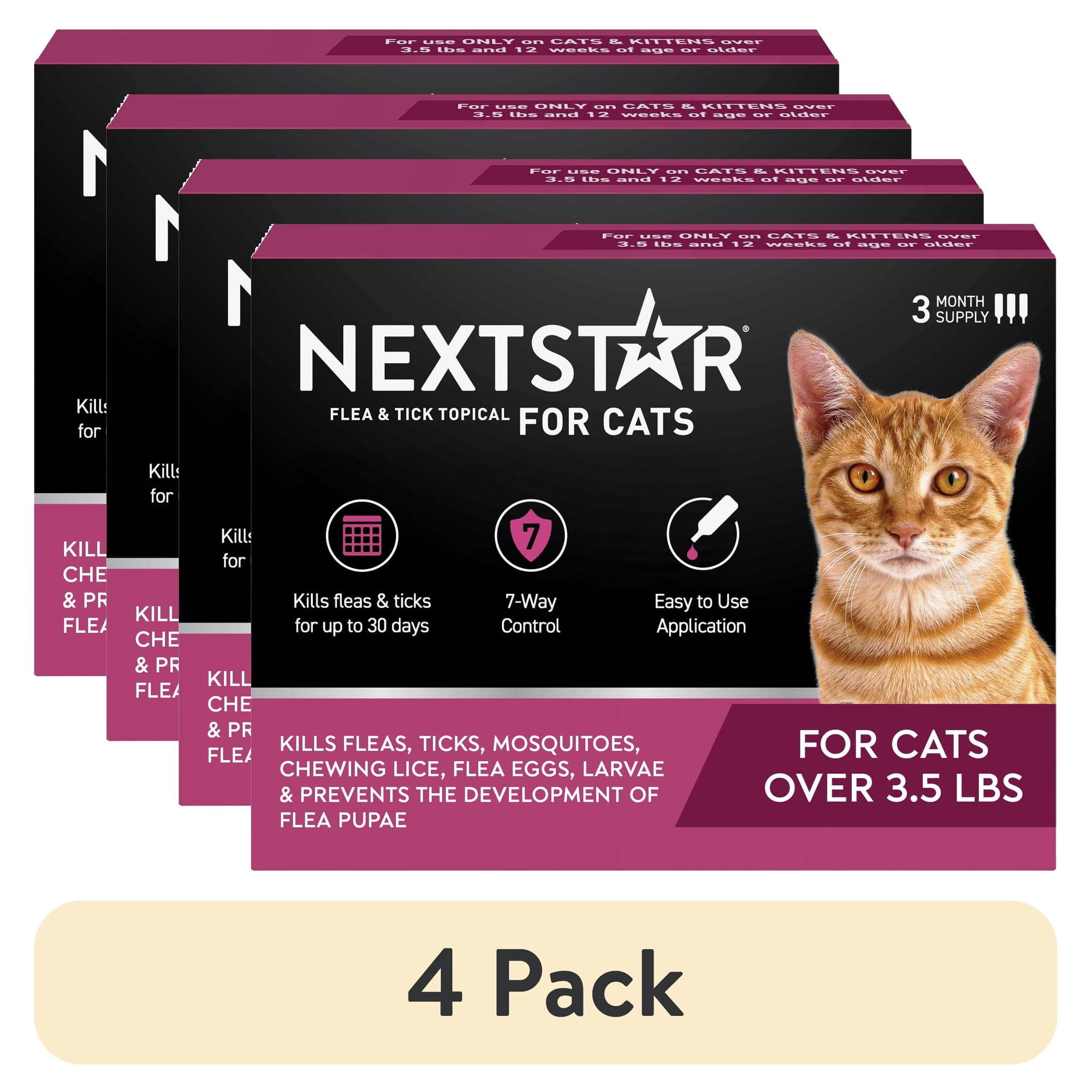 (4 pack) NEXTSTAR Flea & Tick Topical Prevention for Cats Over 3.5 lbs, 3-Month Supply