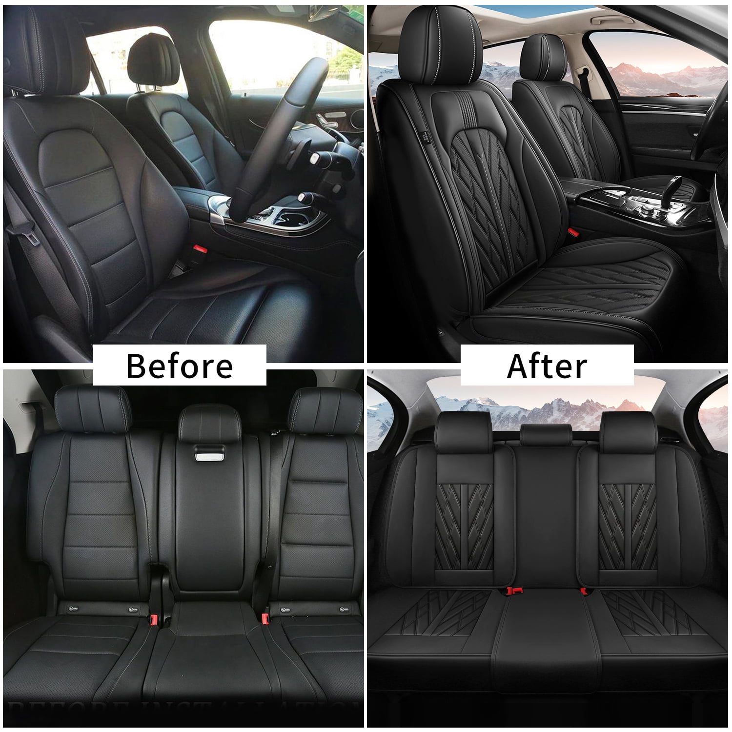 HQBQBUG Car Seat Covers Front Seats, Car Seat Protector Waterproof, Car Seat Leather Cover, Universal Fit for Most Cars Black,2PCS Front
