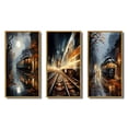 thumbnail image 2 of Designart "Train Misty Morning Painting II" Modern Framed Wall Art Set Of 3 - Yellow Train Frame Gallery Wall Set For Home Decor, 2 of 6