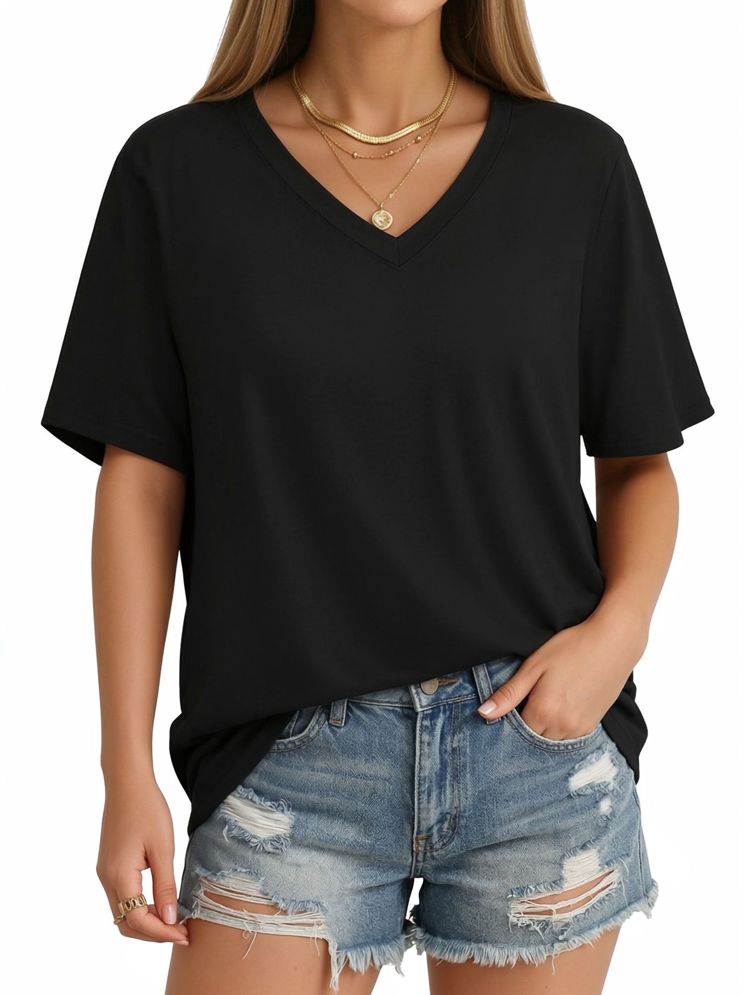 MOYIKO T Shirts Short Sleeve V Neck Tees for Women Fashion Trendy Tops Casual Summer Clothes