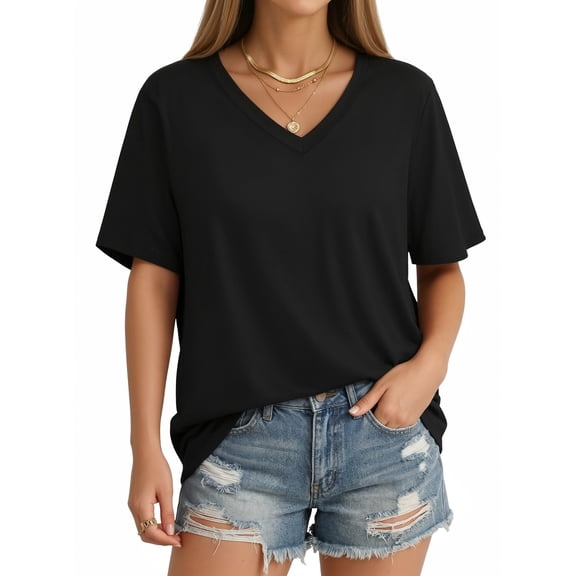 MOYIKO T Shirts Short Sleeve V Neck Tees for Women Fashion Trendy Tops Casual Summer Clothes