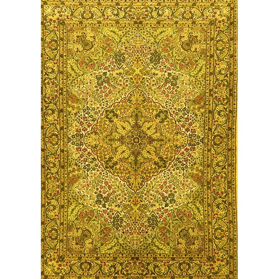 Ahgly Company Machine Washable Indoor Rectangle Animal Yellow Traditional Area Rugs, 4' x 6'