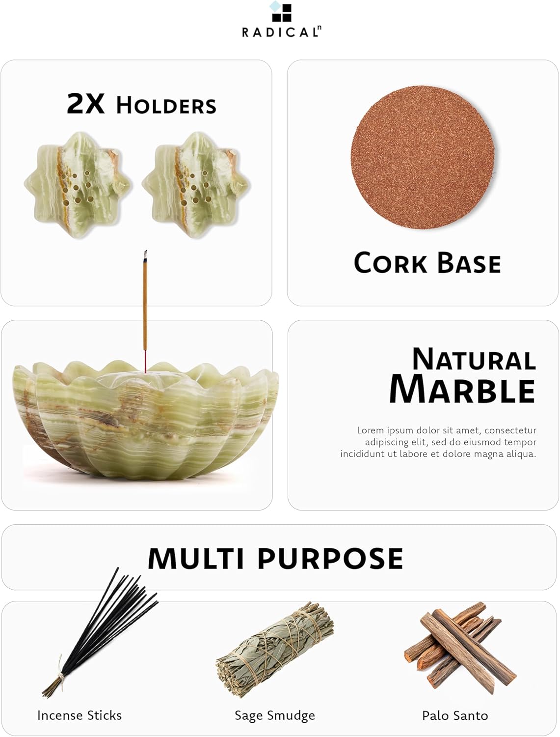 Radicaln Marble Incense Holder 5.5 inches Green Handmade Incense Stick Holder for Palo Santo Holder, Ideal Marbles Ashtray and Incense Holder Marble for Bedroom