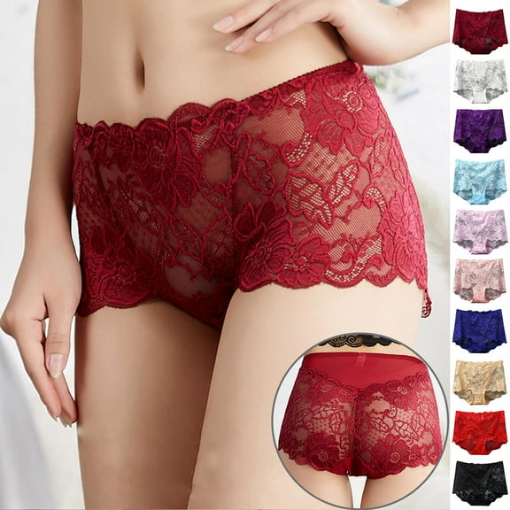 Lovzfmll Women's Underwear, Seamless Lace Trim Briefs, Plus Size High Waist Tummy Control Panties, Breathable See-Through with Butt Lifting