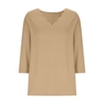 thumbnail image 3 of Aofany Women's Casual 3/4 Sleeve Length T-Shirts Tunic Tops V Neck Loose Fit Basic Tee Solid Color Blouse for Work Daily, 3 of 5