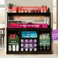 thumbnail image 2 of DreamCurship 55”Farmhouse Coffee Bar Cabinet, Sideboard Buffet Cabinet with 2 Doors, Kitchen Storage Cabinet with 12 Wine Racks & 8 Cup Hooks for Kitchen, Dining Room, Dark Oak, 2 of 7