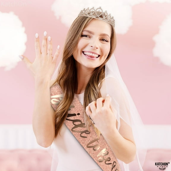KatchOn, Glitter Bachelorette Party Decorations Set - Pack of 3 | Rose Gold Bride to Be Sash and Veil | Bridal Shower Decorations | Bridal Shower Sash