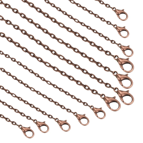 Uxcell 20 pack 23.6 inch Necklace Chains Bulk 2mm Red Copper Plated Cable Chains with Lobster Clasps for Jewelry Making
