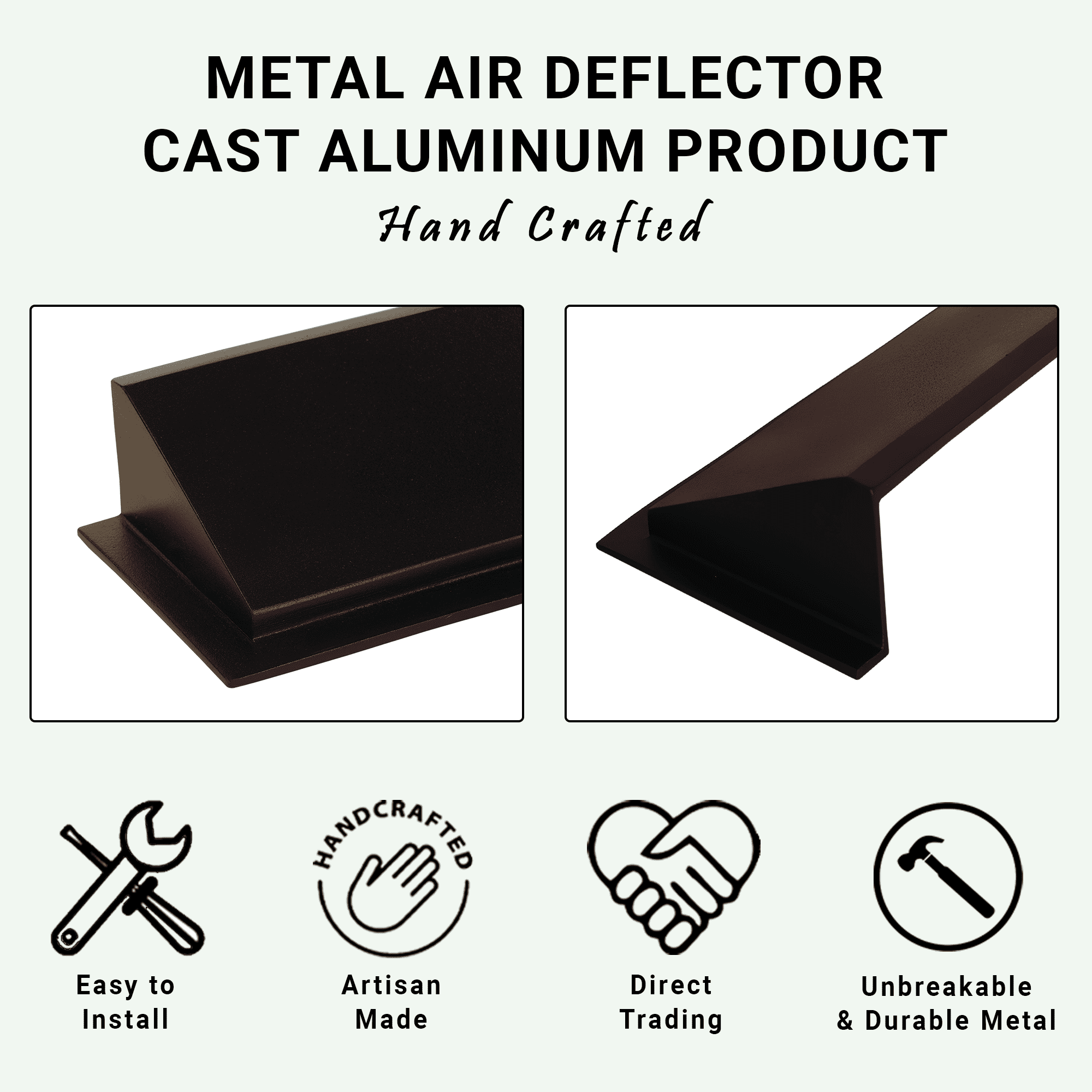 Solid Metal Deflector 2"x14" Unbreakable Cast Aluminum | Air & Heat Diverter