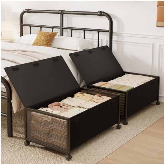 Contenedores Fokyfok para colocar debajo de la cama, 2 unidades, 31 cm de altura, color negro