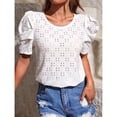 thumbnail image 2 of Camiseta Cuello Redondo Puff Manga Corta Recortada Jacquard Liso Moda Slim Fit Top De Verano Blanco M, 2 of 7