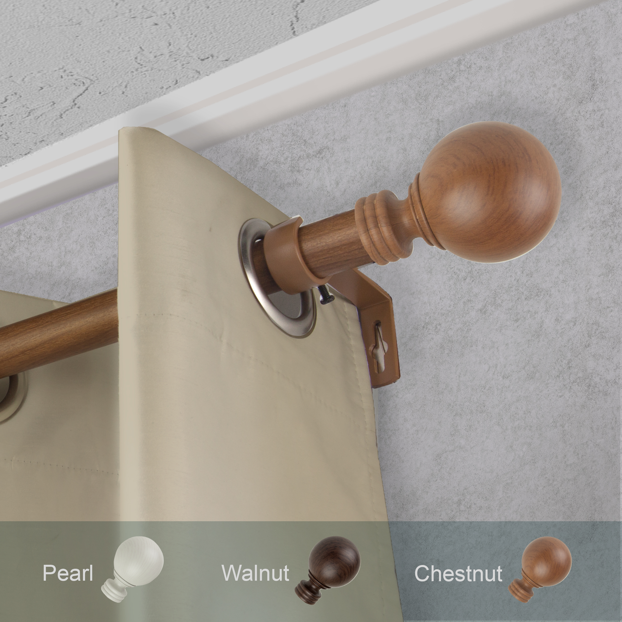 1" Dia Faux Wood Curtain Rod 120-170 inch with Amirah Finials - Chestnut