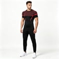 thumbnail image 5 of EANJE Men's Short Sleeve Compression Shirt, Moisture Wicking Athletic Workout T‑Shirt Color Block Performance Sports Top for Gym Running Training Red M, 5 of 6