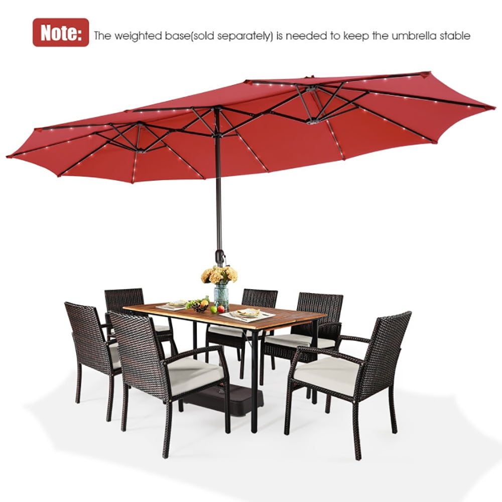 Aimee Lii 15 Feet Twin Patio Umbrella with 48 Solar LED Lights, Outdoor Umbrellas for Patio, Red