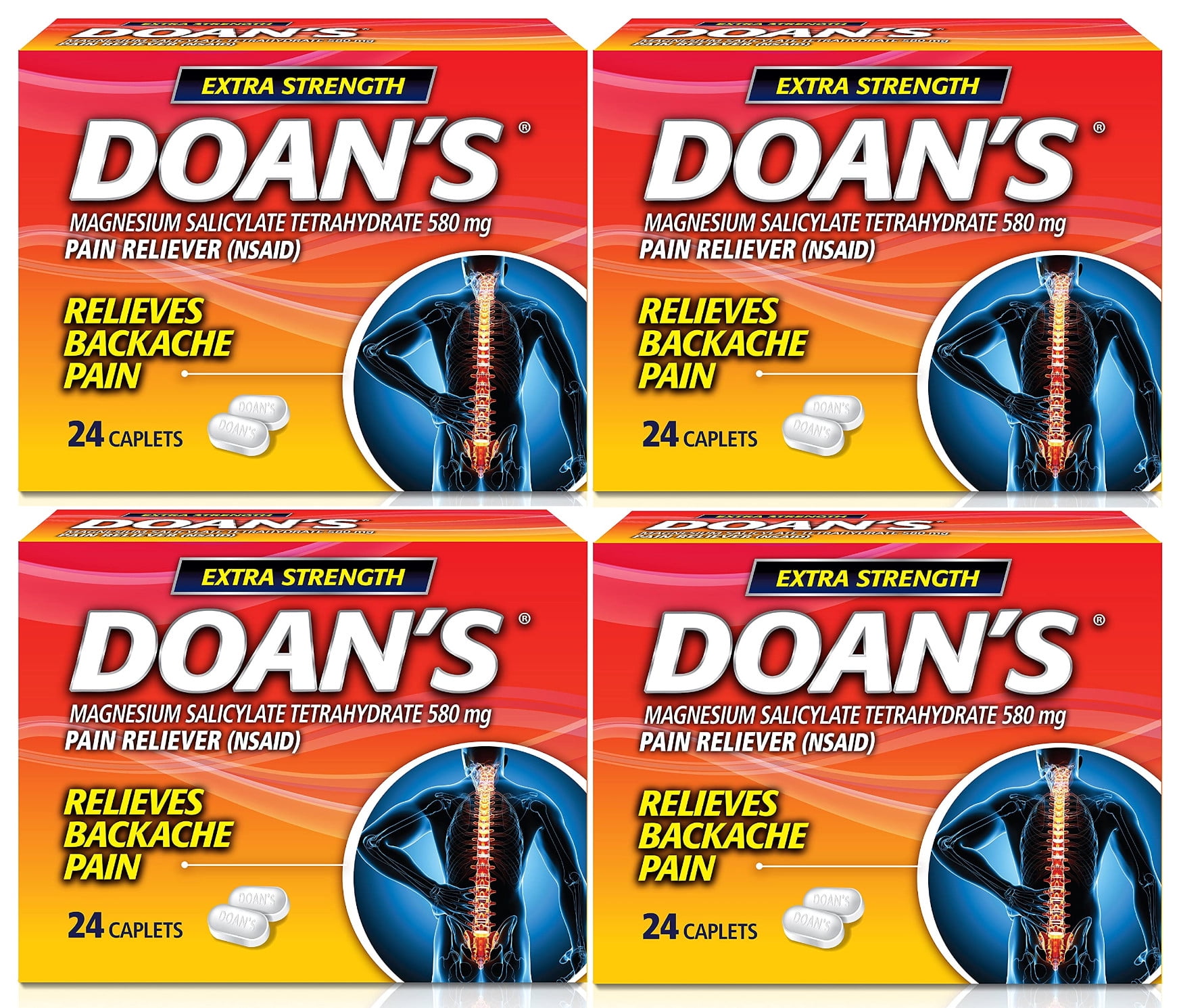 Doan's Extra Strength Pain Reliever, Caplets 24 ea (Pack of 4