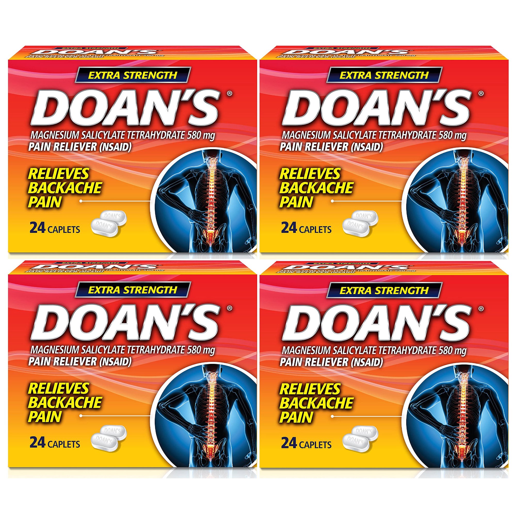 Doan's Extra Strength Pain Reliever, Caplets 24 ea (Pack of 4)