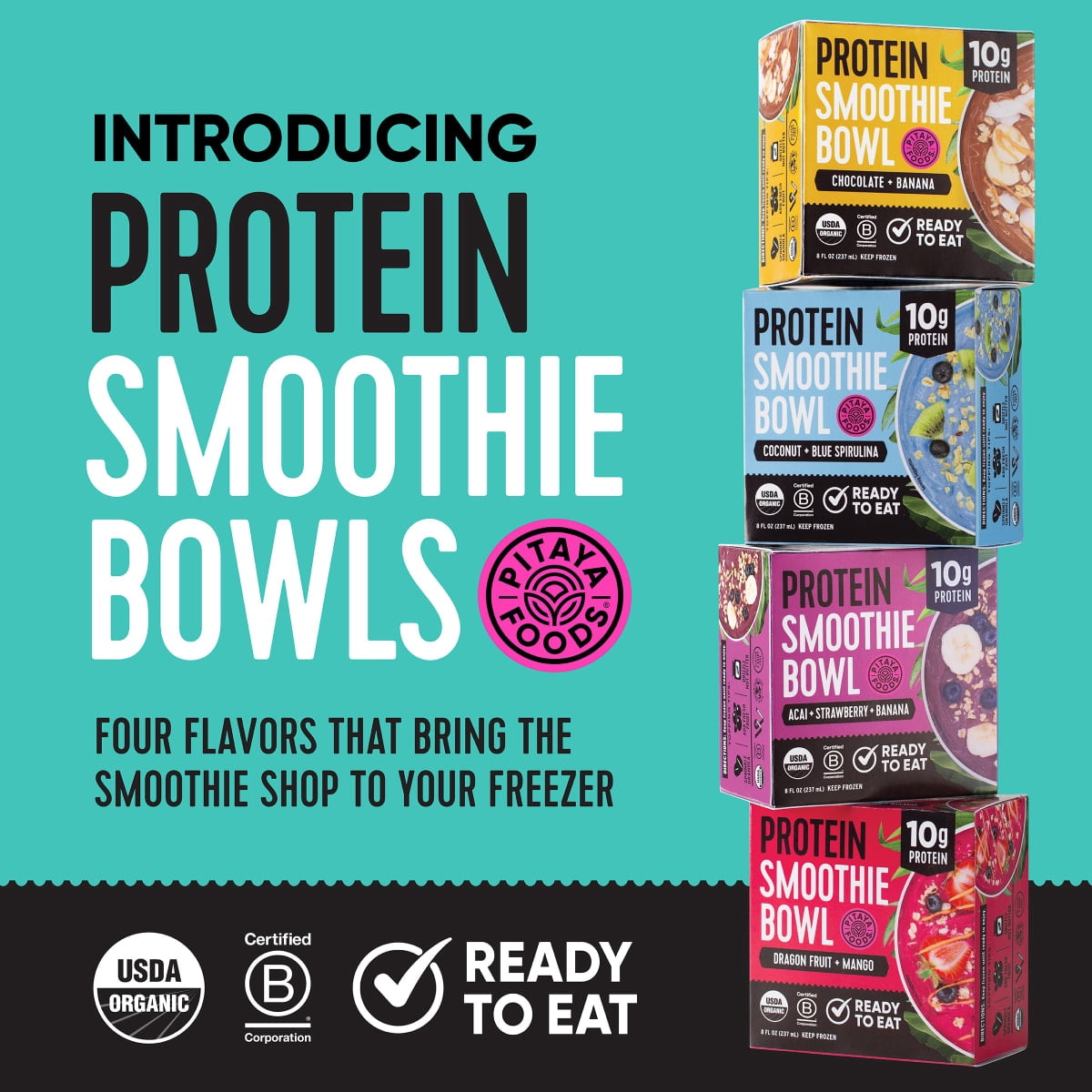 Pitaya Foods Acai, Strawberry, and Banana Protein Smoothie Bowl, 8 fl oz