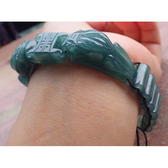 Certified Icy Green Burma 100% Natural A JADE Jadeite Bead Beads Bangle Dragon Bracelet 660518 TN