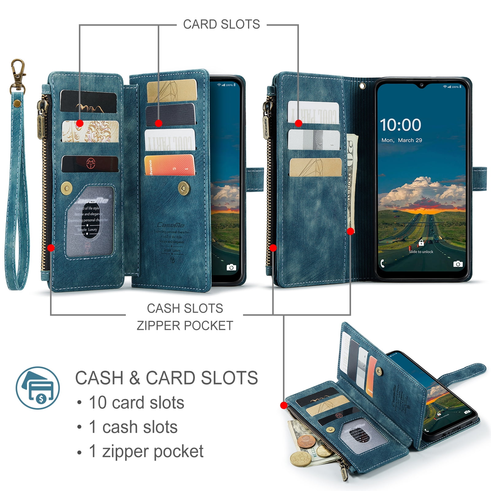 Dteck Wallet Case for Samsung Galaxy S24 Plus,Magnetic Retro Leather Case Flip Folio Zipper Purse with Card Holder Slot Kickstand Shockproof Phone Cover for Samsung Galaxy S24 Plus 5G,Blue