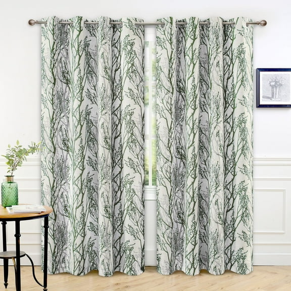 DriftAway Loden Green White Tree Branch Blackout Curtains for Bedroom 84" Long Grey Branch Lined Window Treatment Thermal Grommet Top Curtain Drapes for Living Room 2 Panels