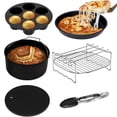 thumbnail image 1 of Friteuse à Air Chaud Accessoires Ensemble 6Pcs 304 en Acier Inoxydable avec Moule à Gâteau Pizza Pan Brochette Rack Clip Alimentaire Réutilisable Tampon de Silicone et Muffin Tasse pour 5.5L-6.5L Carré Friteuse à Air, 1 of 11