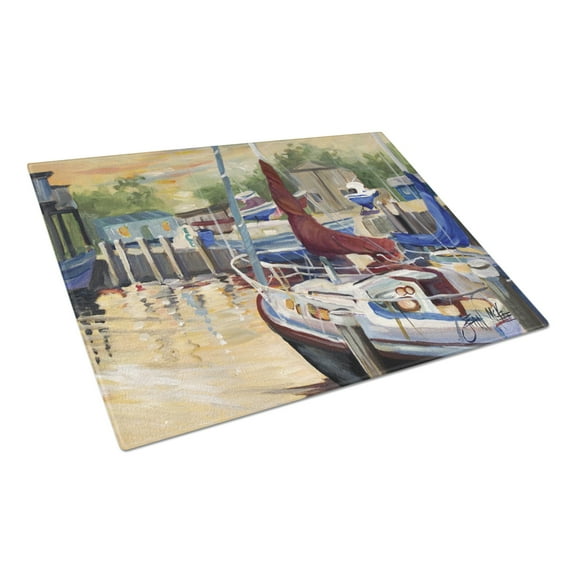 Caroline's Treasures New Sunset Bay Sailboat Glass Cutting Board Large