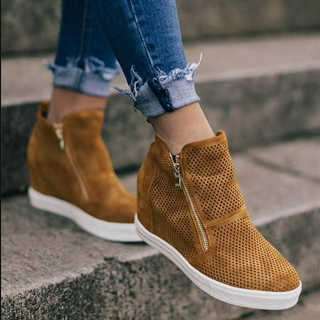 

Alueeu Women s Wedges Women Ladies Fashion Hollow Zipper Ankle Wedges Round Toe Casual Boots Shoes