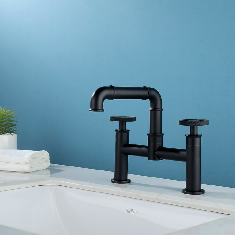 Modern Industrial-style 2-Hole Bathroom Faucet Widespread in