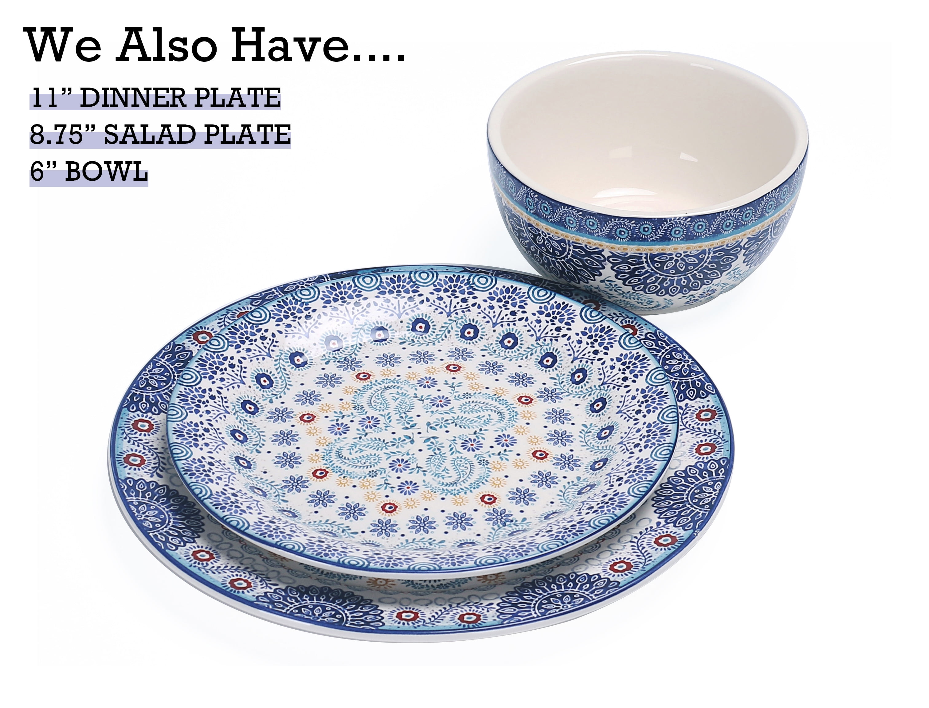 Bico Blue Talavera Dinner Plates Set of 4, Ceramic, 11 inch, for Pasta, Salad, Maincourse, Microwave & Dishwasher Safe