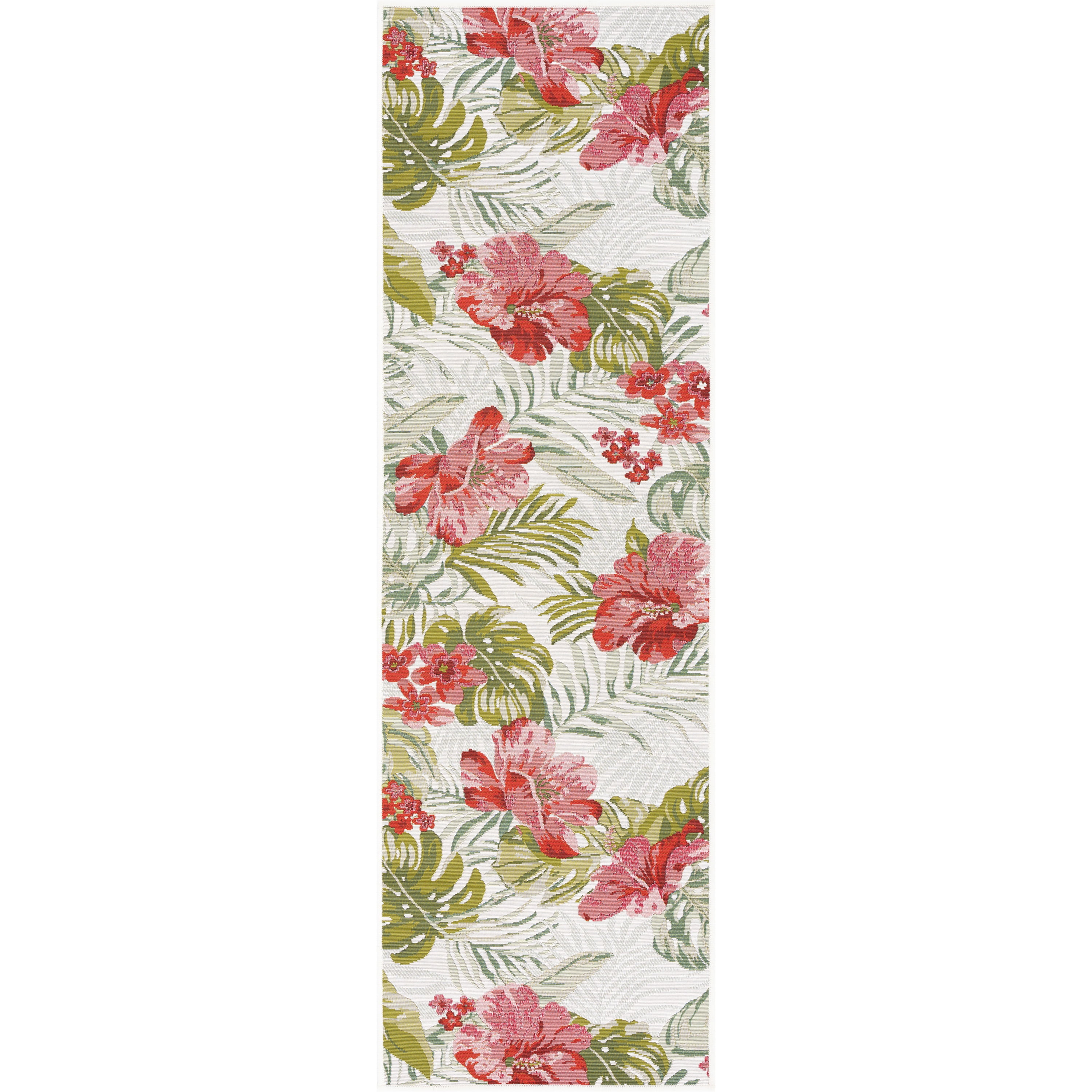 Stunning Transitional 2' x 7' Cream and Pink Polypropylene Outdoor Area Rug