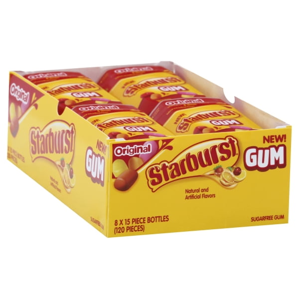 Starburst Original Chewing Gum, Sugar Free Gum, 15 Piece Bottle - 8 Count Display Box
