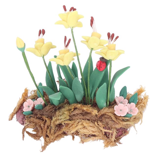 Mini planta en maceta 1:12, bonitas flores amarillas vívidas y realistas, bonsái en miniatura para casa de muñecas, decoración de juguetes para niños, regalo