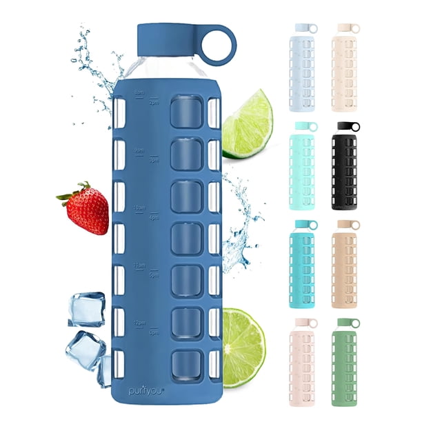 Botellas de agua de vidrio Purifyou Premium con Times to Drink 32 oz