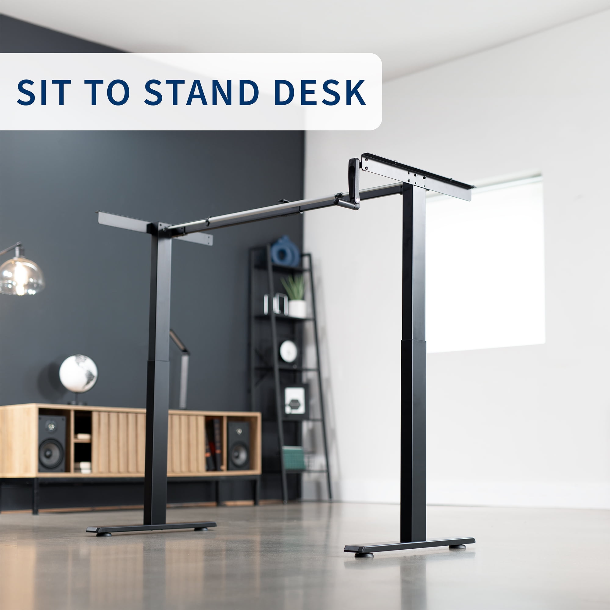VIVO Black Manual Height Adjustable Stand Up Desk Frame Crank Ergonomic System