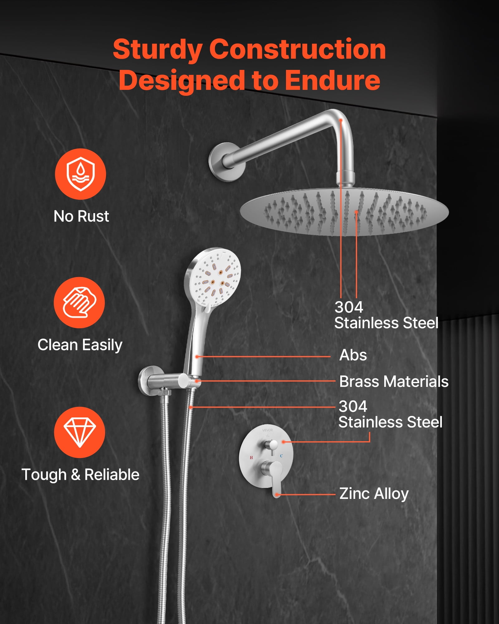 VEVOR Shower Faucet Set, Rainfall Bathroom Shower System with 10-Inch Round Rain Shower Head and Handheld Spray, Wall Mounted Bath Fixtures with Brass Valve and Trim Kit, Brushed Nickel