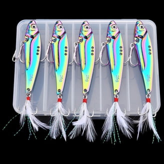 5pcs box hard vib metal wobble fish JSHANMEI Fishing Lure,5PCS Lure with Treble Fishing Hooks Crankbait Bass Spinner Blade Spoon Lure Saltwater Freshwater with Tackle Box, Spinners & Spinnerbaits 5PCS Night Fishing Lure Bait Kit with Tackle Box 5pcs Metal Fishing Lures -