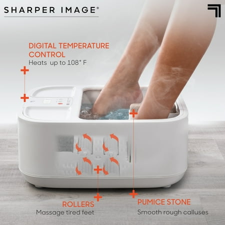 Sharper Image - Hydro Spa Plus Foot Bath Massager, Heated with Rollers and LCD Display - White
