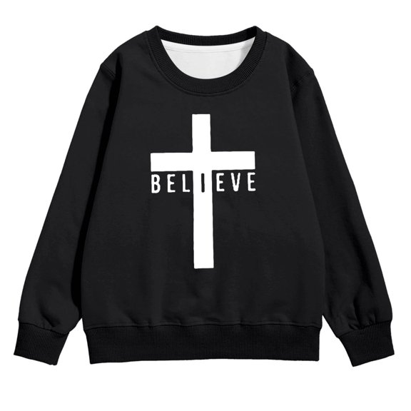 Girls Hoodies Graphic Printed Crewneck Long Sleeve Sweatshirt Top Back To School Outdoor Wear Sweatshirts for Girls Black