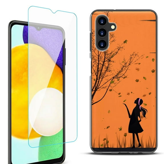 Slim-Fit Protective Fashion Phone Case (Black) for Samsung Galaxy A13 5G, with Tempered Glass Screen Protector, by OneToughShield ® - Autumn Leaf