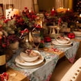 thumbnail image 2 of Table Runner Dresser Scarves Christmas Red Poinsettia Flower Cotton Linen Burlap Table Cover Holly Gold Leaves on Burlap Table Runners for Family Kitchen Dining Holiday Party Banquet Decor, 2 of 5