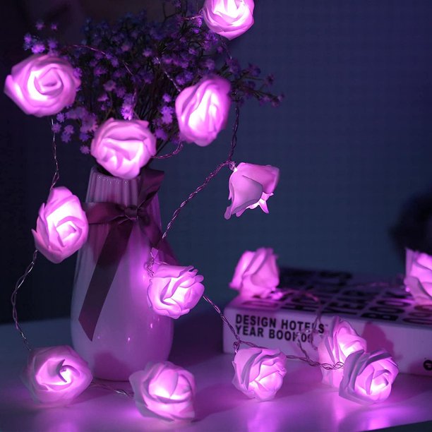 LHomeove Indoor Outdoor Artificial Flowers Lights Battery Operated LED Rose Flower Lamp Fairy