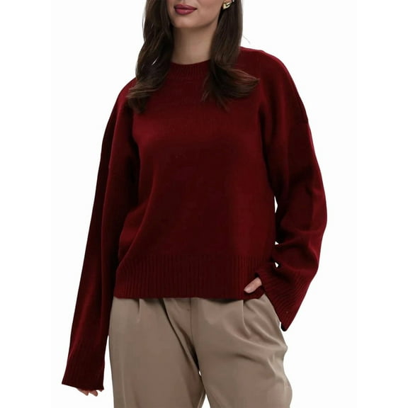 Women'S Oversized Sweaters Fuzzy Chunky Warm Pullover Sweater Wine Red S