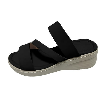 

Honeeladyy Summer Women Thick Bottom Slope Heel Shoes Beach Sandals Roman Casual Slippers Black Clearance under 10$