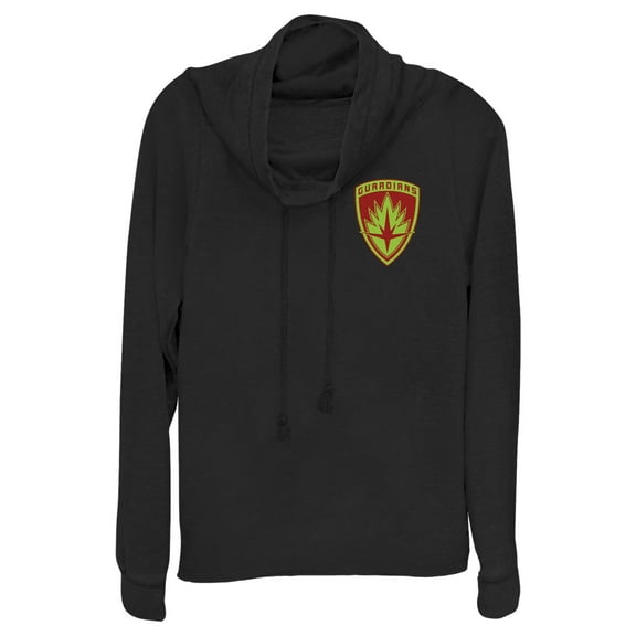 Junior's Guardians of the Galaxy Holiday Special Small Guardians Badge Cowl Neck Sweatshirt Black 4X Large