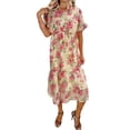 thumbnail image 1 of Vestido de Manga Estampada Casual de Manga Corta de Cuello Redondo para el Uso Diario de Primavera Verano de las Mujeres, 1 of 6